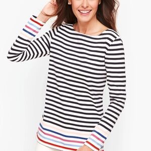 Talbots Black and White Striped Long-Sleeve Top with Colorful Trim